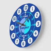 Jongens leren klok kijken naam klok blauw (Hoek)