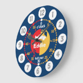 Jongens leren klokkijken blauw rood naam autoklok grote klok (Hoek)