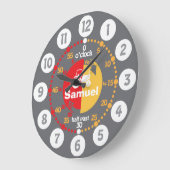 Jongens leren tijd grijze rode tractor klok te ver (Hoek)