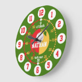 Jongens leren tijd groen rood te vertellen, honkba grote klok (Hoek)