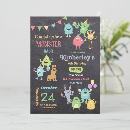 Jongens Leuk en Leuk Monster Kids Verjaardagsfeest Kaart (Staand voorkant)