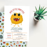 Jongens Leuk en Leuk Monster Kids Verjaardagsfeest Kaart<br><div class="desc">Dit schattige, leuke en moderne kinder 2e verjaardagsfeestuitnodigingsontwerp heeft een kleurrijk geel monster en kan worden gepersonaliseerd met de naam van uw kind en andere gegevens die nodig zijn voor uw verjaardagsfeest. De uitnodiging heeft ook een schattig bijpassend monster alien patroon op de rug. De perfecte monster thema aanvulling op...</div>