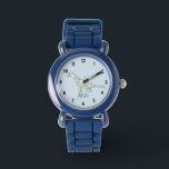 Jongens Leuke Blauwe Dinosaurus met Naam Kinder Horloge<br><div class="desc">Dit schattige blauwe kinder horloge heeft een schattige dinosaurus cartoon en kan worden gepersonaliseerd met de naam van je jongen. Met duidelijke,  leesbare cijfers is dit ontwerp perfect voor het eerste horloge van je jongen.</div>