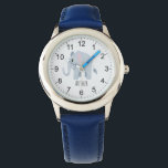 Jongens Leuke Blauwe Olifant & Naam Kinder Horloge<br><div class="desc">Dit schattige kinder horloge heeft een blauw olifant cartoon en kan worden gepersonaliseerd met uw jongensnaam. Met duidelijke,  gemakkelijk leesbare nummers is dit 'eerste' horloge geweldig voor kinderen of peuters die net beginnen met het leren van de tijd. Het perfecte oerwoud safari thema ontwerp voor uw kleintje!</div>