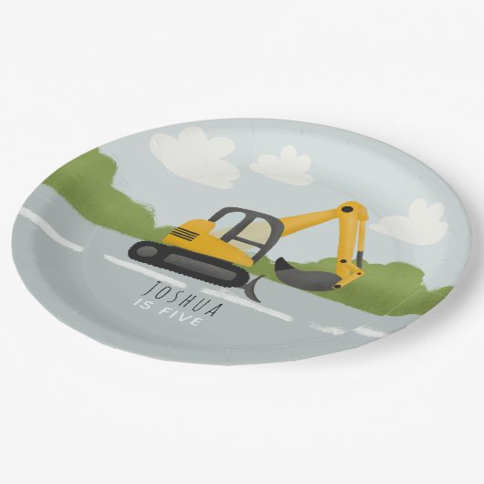 Jongens Leuke Bouw Digger Kinderen Verjaardag Papieren Bordje (Gekanteld)
