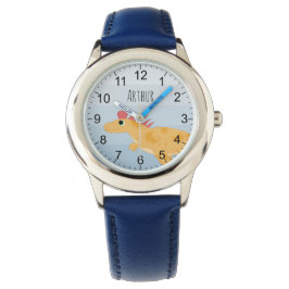 Jongens Leuke Dinosaurus & Naam Blauw Kinder Horloge