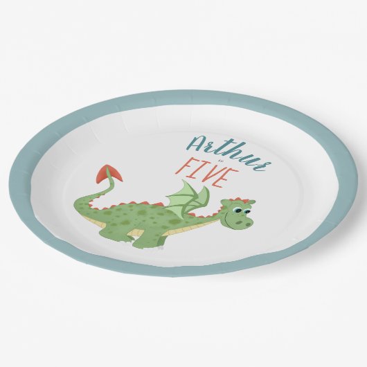 Jongens Leuke Groene Draak Kinderen Verjaardag Papieren Bordje (Gekanteld)