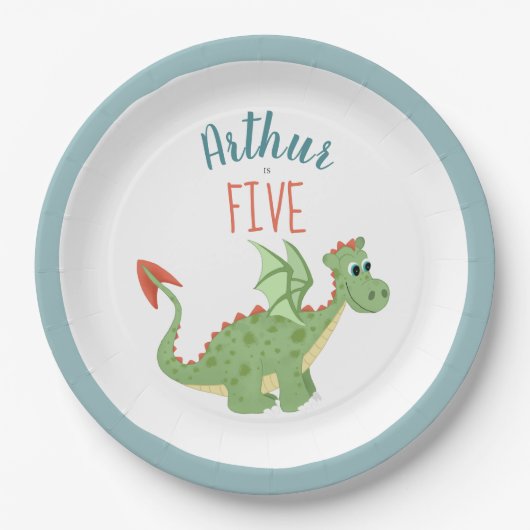 Jongens Leuke Groene Draak Kinderen Verjaardag Papieren Bordje (Voorkant)