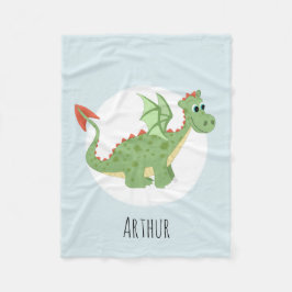 Jongens Leuke Groene Dragon Cartoon met Naam Kinde Fleece Deken