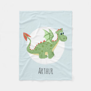 Jongens Leuke Groene Dragon Cartoon met Naam Kinde Fleece Deken