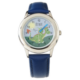 Jongens Leuke Groene Dragon Cartoon met Naam Kinde Horloge