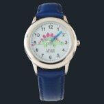 Jongens Leuke Stegosaurus Dinosaur & Naam Kinder Horloge<br><div class="desc">Dit schattige en moderne blauw kinder horloge heeft een stegosaurus dinosaurus cartoon en kan worden gepersonaliseerd met uw jongensnaam. Met duidelijke,  gemakkelijk leesbare nummers is dit 'eerste' horloge geweldig voor kinderen of peuters die net beginnen met het leren van de tijd. Het perfecte dinosaurus thema ontwerp voor uw kleintje!</div>