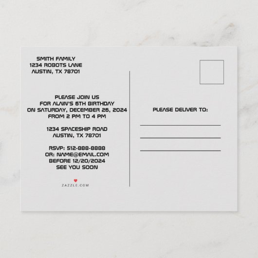 Jongen's Leuke Verjaardagsfeestuitnodiging #11 Uitnodiging Briefkaart (Achterkant)