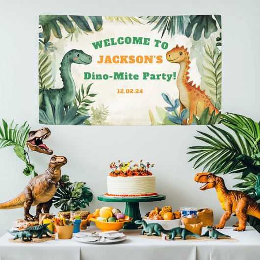 Jongens Lieve Dinosaurus Verjaardagsfeest Banner
