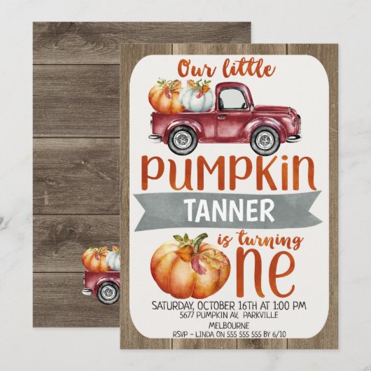Jongens Little Pumpkin 1st Birthday Invitation Kaart (Voorkant / Achterkant)
