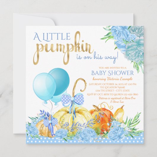 Jongens Little Pumpkin Baby Shower Uitnodigingen (Voorkant)