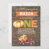 Jongen's Little Pumpkin Truck 1-Birthday Invitatio Kaart (Voorkant)