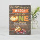 Jongen's Little Pumpkin Truck 1-Birthday Invitatio Kaart (Staand voorkant)