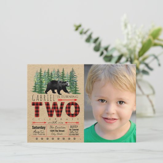Jongens Lumberjack Tweede Verjaardag Party Uitnodi Kaart (Staand voorkant)