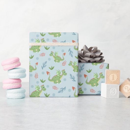 Jongens Magische Groene Draak Patroon Kids Verjaar Cadeaupapier (Baby Shower)