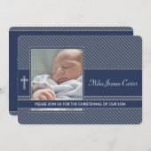 Jongens Marine Blauwe Foto Doop Doop Doop Kaart (Voorkant / Achterkant)