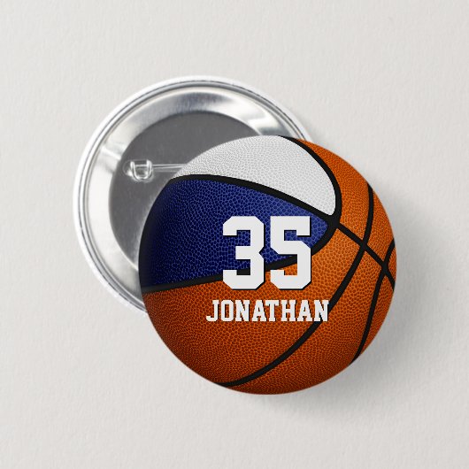 Jongens meisjes blauw wit basketbal team kleuren ronde button 5,7 cm (Voorkant /achterkant)