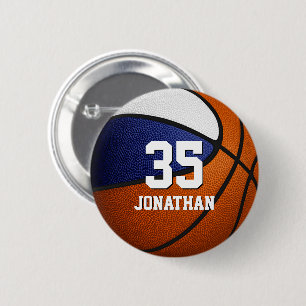 Jongens meisjes blauw wit basketbal team kleuren ronde button 5,7 cm