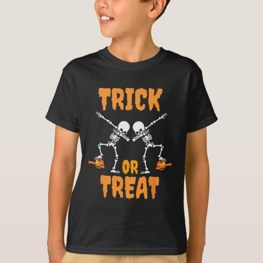 Jongens Meisjes Dabbing Pompoen Skeleton Zombie Ko T-shirt (Voorkant)