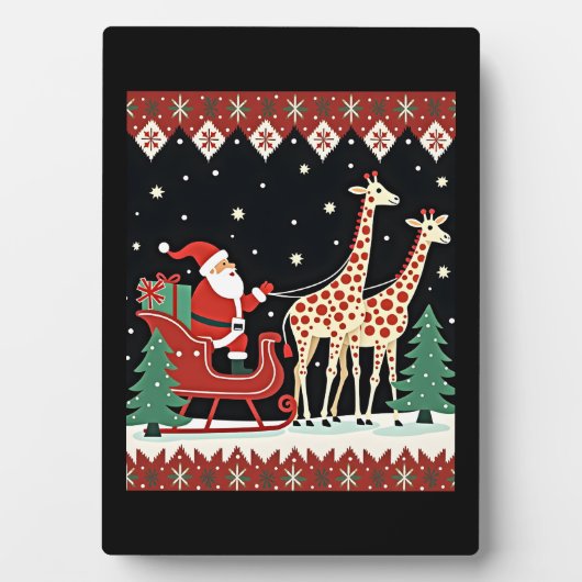 Jongens Meisjes Kerstman Giraffe slee rijdt Lelijk Fotoplaat (voorkant)