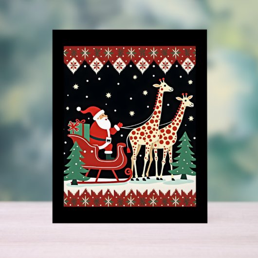 Jongens Meisjes Kerstman Rijden Giraffe Sleigh Ugl Acryl Bord (Neutraal)
