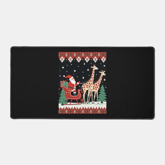 Jongens Meisjes Kerstman Rijden Giraffe Sleigh Ugl Bureaumat (Voorkant)