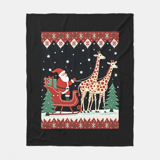 Jongens Meisjes Kerstman Rijden Giraffe Sleigh Ugl Fleece Deken (Voorkant)