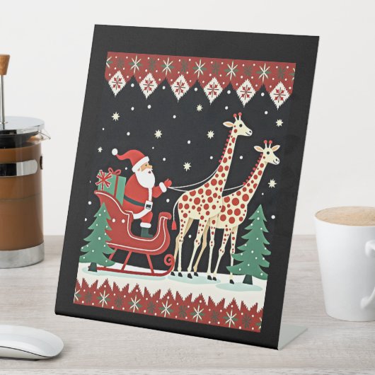 Jongens Meisjes Kerstman Rijden Giraffe Sleigh Ugl Reclamebord Met Voetstuk (Insitu)