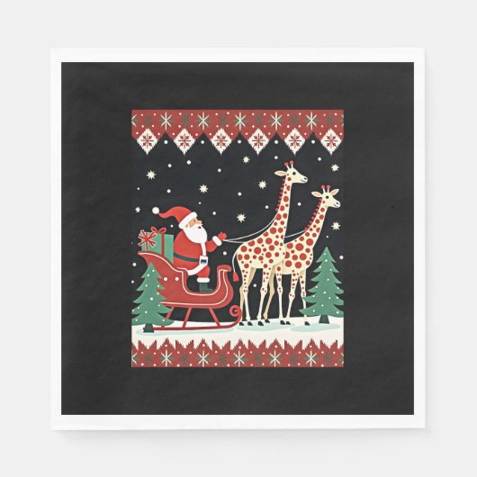 Jongens Meisjes Kerstman Rijden Giraffe Sleigh Ugl Servet (Voorkant)