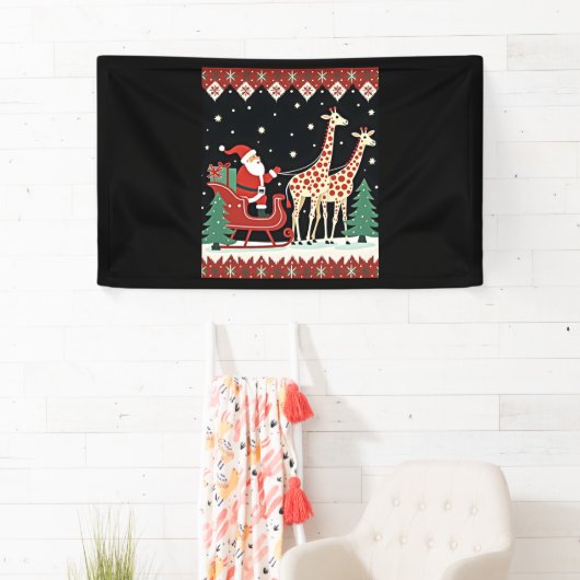 Jongens Meisjes Kerstman Rijden Giraffe Sleigh Ugl Spandoek (Insitu)