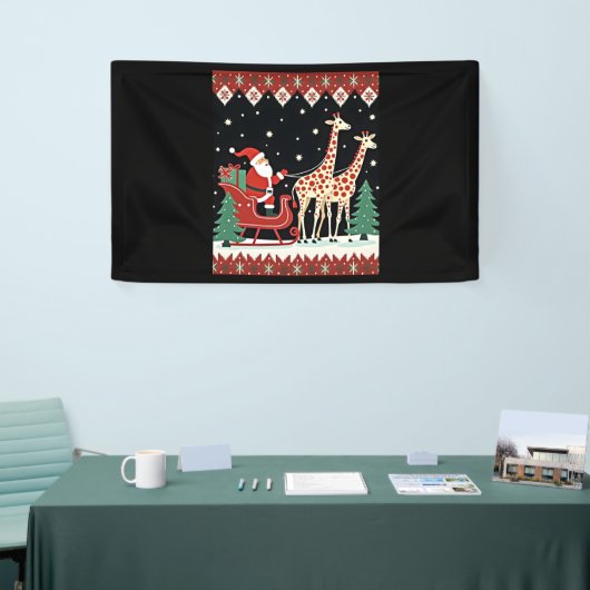 Jongens Meisjes Kerstman Rijden Giraffe Sleigh Ugl Spandoek (Beurs)