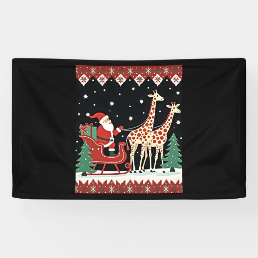 Jongens Meisjes Kerstman Rijden Giraffe Sleigh Ugl Spandoek (Horizontaal)