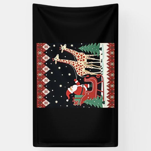 Jongens Meisjes Kerstman Rijden Giraffe Sleigh Ugl Spandoek (Verticaal)