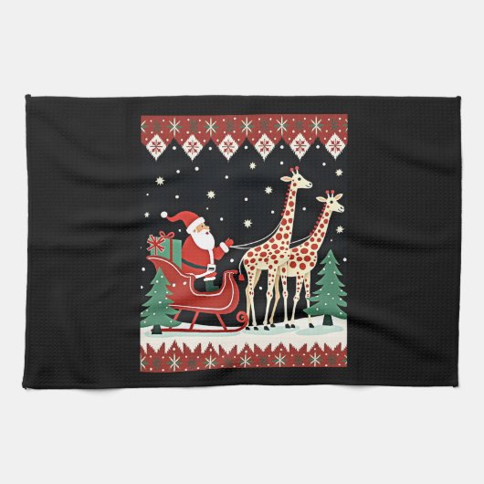 Jongens Meisjes Kerstman Rijden Giraffe Sleigh Ugl Theedoek (Horizontaal)