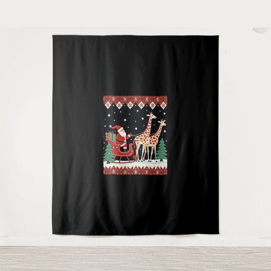 Jongens Meisjes Kerstman Rijden Giraffe Sleigh Ugl Wandkleed (Voorkant)