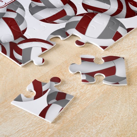 Jongens Meisjes Maroon Grijs Volleybal Team Kleure Legpuzzel (Zijkant)