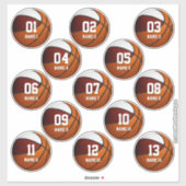jongens meisjes maroon witte basketbal set van 13 sticker (Vel)
