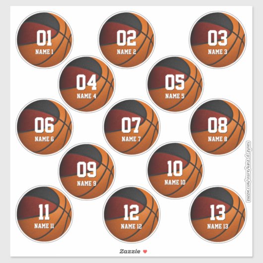 jongens meisjes maroon zwarte basketbal set van 13 sticker (Vel)