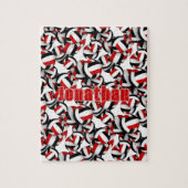Jongens Meisjes Naam Rood Zwart Volleybal Team Kle Legpuzzel (Verticaal)
