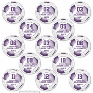 Jongens meisjes set van 13 paarse witte voetbal te sticker
