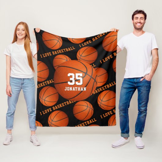 jongens meisjes sport Ik hou van basketbalpatroon Fleece Deken (In situ)