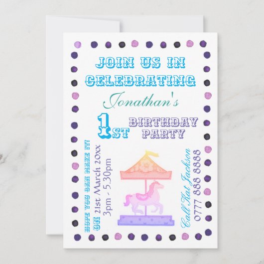 Jongens/Meisjes Uitnodiging op dag - Carrouselthem (Voorkant)