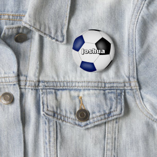 Jongens Meisjes Voetbal Blauw Zwart Team Kleuren Ronde Button 5,7 Cm
