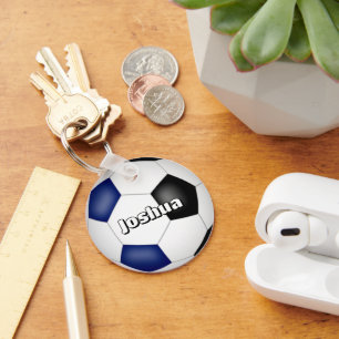 Jongens Meisjes Voetbal Blauw Zwart Team Kleuren Sleutelhanger
