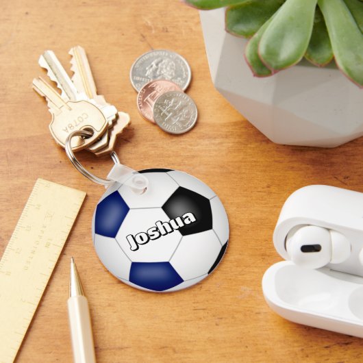 Jongens Meisjes Voetbal Blauw Zwart Team Kleuren Sleutelhanger (Bureau)